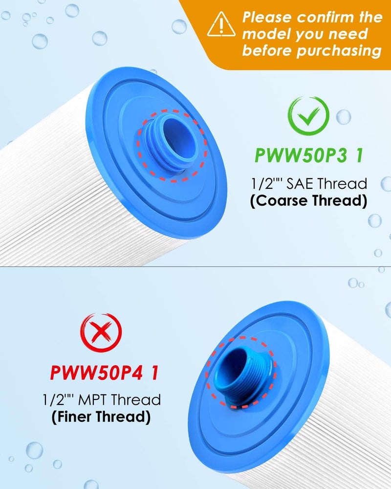 PACETAP 1 1/2" SAE Thread Screw in Spa Hot Tub Filter Replacement 2 Pack Compatible with Pleatco PWW50P3, for Unicel 6CH-940, for Filbur FC-0359, for Waterways 817-0050, for Viking spa Filter - Image 2